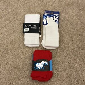 Bundle of 3 All-Sport Socks - White and Red - Size Medium Men’s 6-9 Women’s 7-10